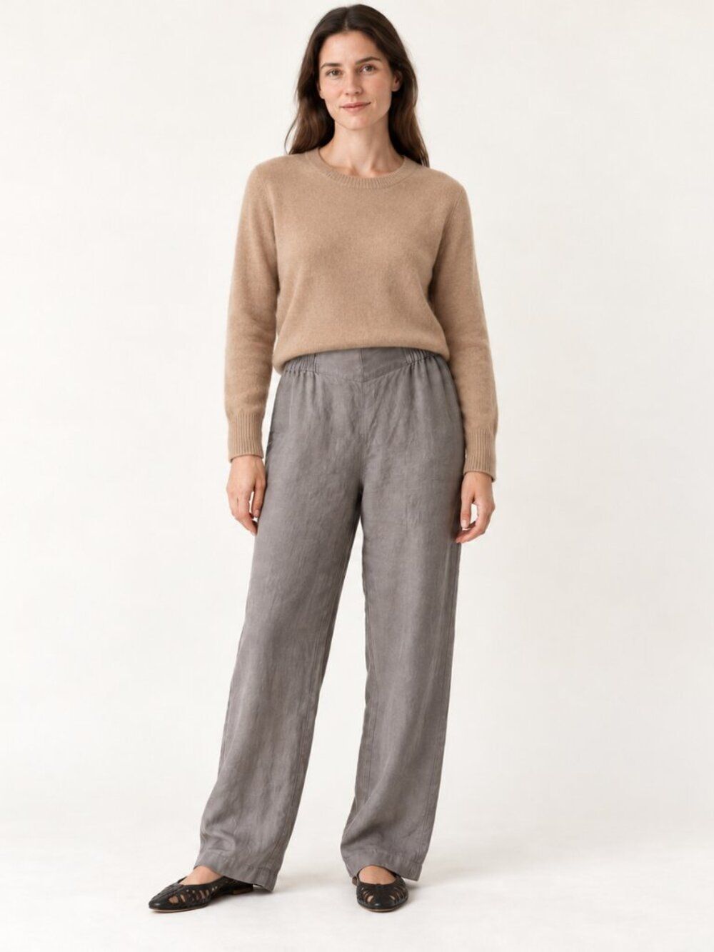 notPERFECT LINEN Gray 100% Linen Pull-On Straight-Leg Pants Women’s